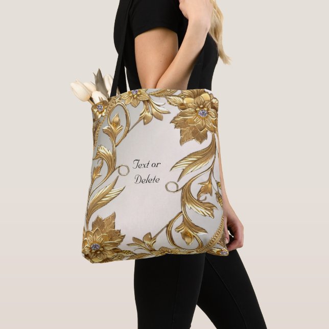 Blommigten Golden Vågigt Löv  Tote Bag Tygkasse (Närbild)