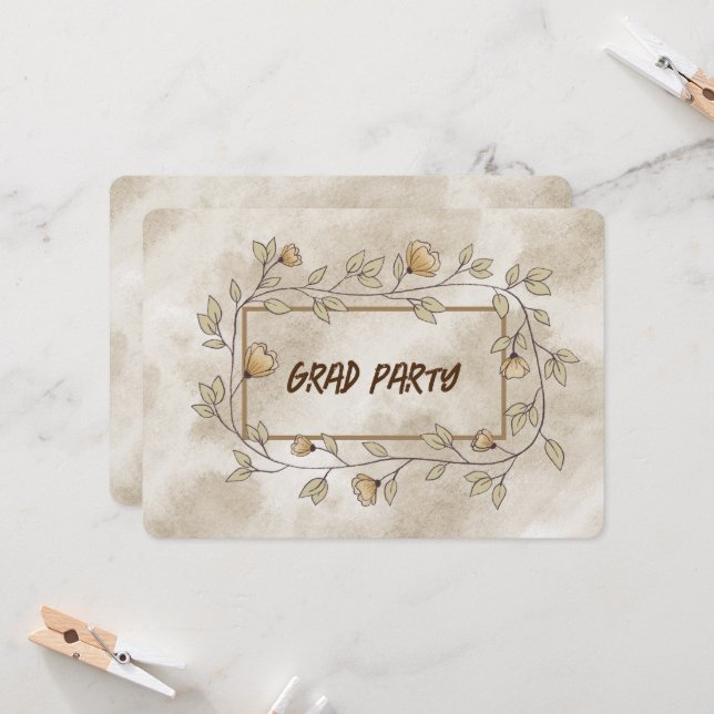 Blommigten Grad Party DDotter Brown Inbjudningar (Fram/Back In Situ)