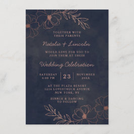 Blommigten Gräns Bröllop vid havets blå och Ro Gul Inbjudningar