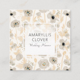 Blommigten Grått Poppies, vacker vattenfärgad Gult Fyrkantigt Visitkort