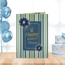 Blommigten Grattis på födelsedagen Elegant Blue Gu Kort