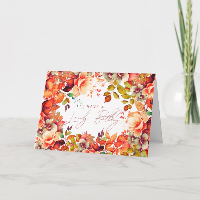 Blommigten Grattis på födelsedagen Fall Autumn Gar Kort (Framsida)