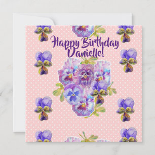 blommigten Grattis på födelsedagen Pansy Womans Na Julkort
