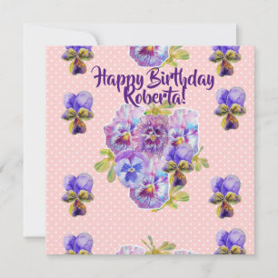blommigten Grattis på födelsedagen Pansy Womans Na Julkort