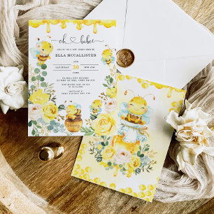 Blommigten Greenery Baby Shower för Gulten Cute Ho Inbjudningar