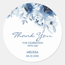 Blommigten Greenery Birthday Sticker i Modern Blue Runt Klistermärke