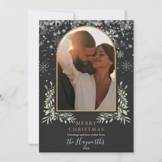 Blommigten Greenery Guld Arch Photo Julkort (Framsida)