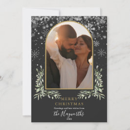 Blommigten Greenery Guld Arch Photo Julkort