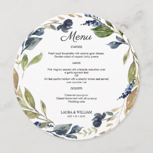 Blommigten Greenery Löv Round Menu Meny
