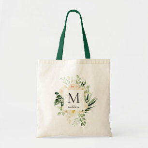 Blommigten Greenery Monogram för persikofärgad Tygkasse