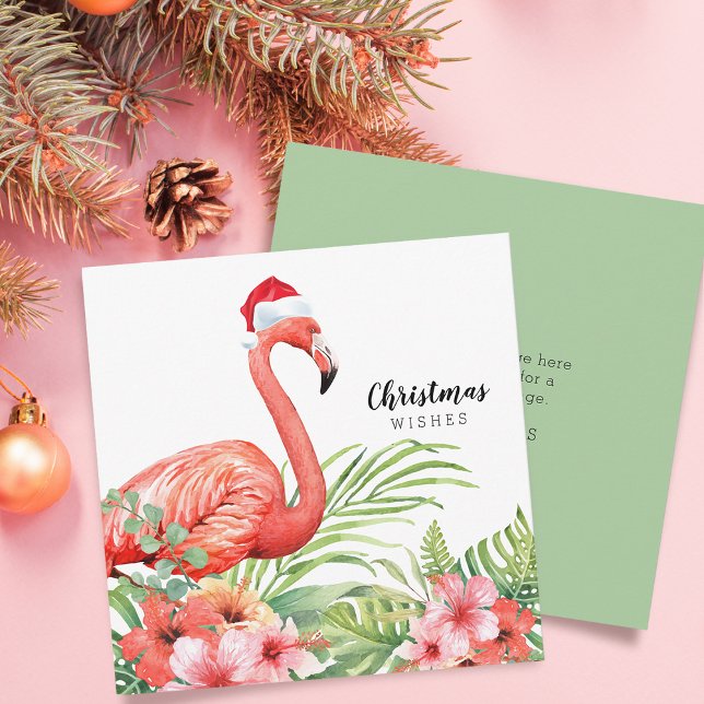 Blommigten Greenery Önskemål Julkort (Christmas Flamingo Floral Greenery Wishes Holiday Card)