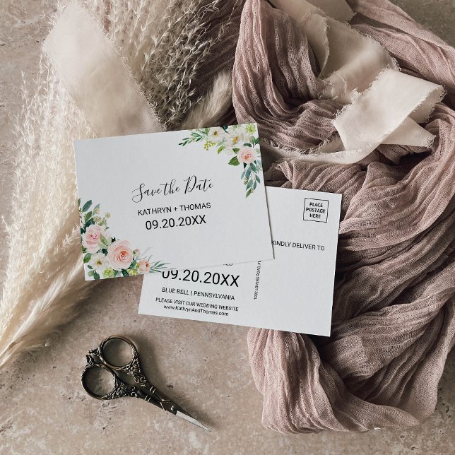 Blommigten Grey Elegant Spara datumkortet Vykort (Skapare uppladdad)