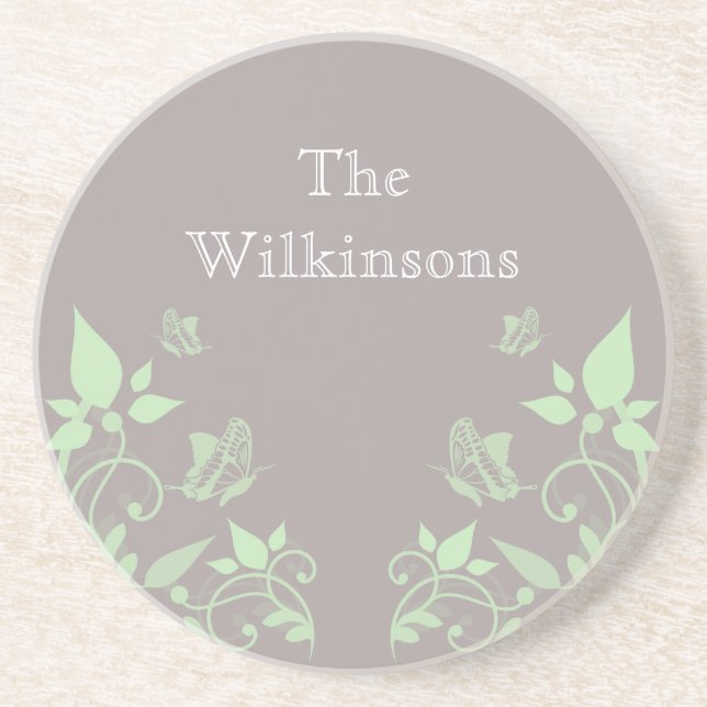 Blommigten grönt Butterfly Underlägg Sandsten (Framsidan)