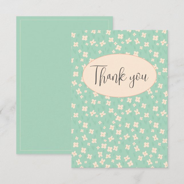 Blommigten grönt - ett kort - tack (Fram/baksida)