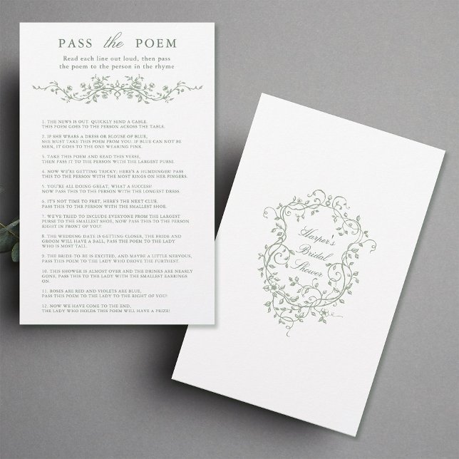 Blommigten Grönt för klassbyte "Pass the Dikt Game (Front & Back)