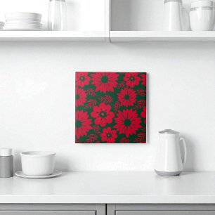Blommigten grönt Röd vattenfärg Kakelplatta