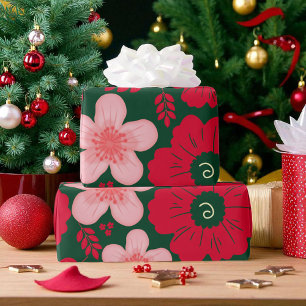 Blommigten grönt Röd vattenfärg Presentpapper