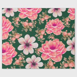 Blommigten grönt Röd vattenfärg Presentpapper