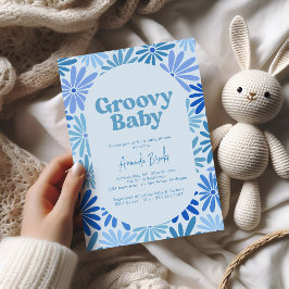 Blommigten Groovy Baby Shower för Blue- och Teal R Inbjudningar