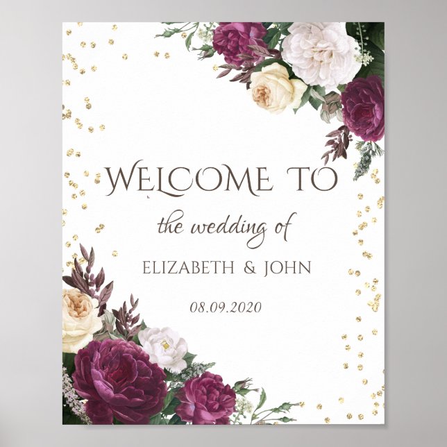 Blommigten Guld Diamonds Burgundy Spara datum för  Poster (Framsidan)