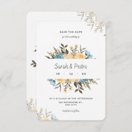 Blommigten gult blå vattenfärg Spara datumkortet Spara Datumet