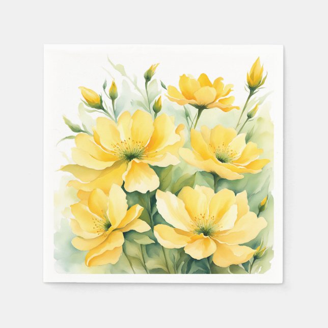Blommigten gult blommor vattenfärg pappersservett (Framsidan)