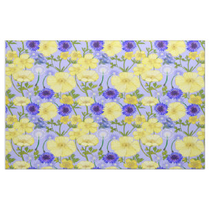 Blommigten gult Buttercups och Blue Cornblommor Tyg