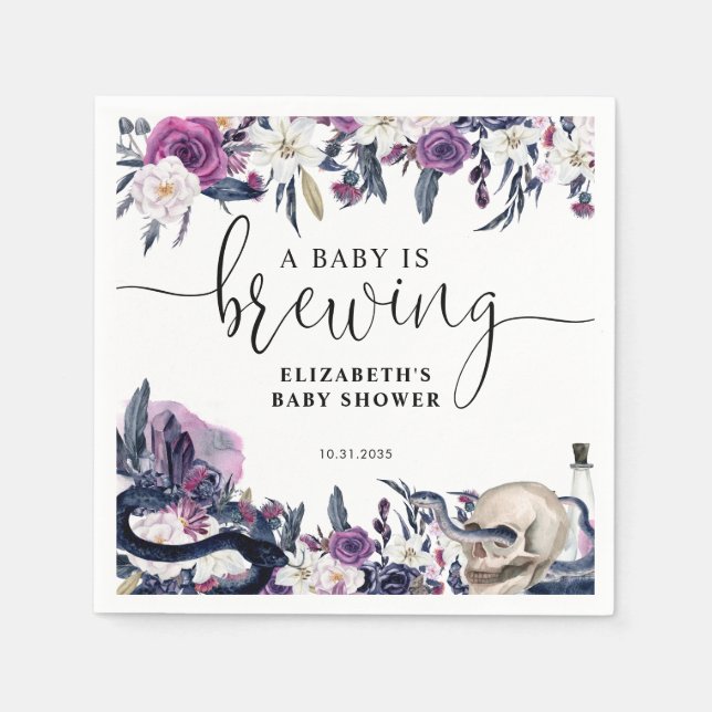 Blommigten Halloween Skull Baby är en brinnande sk Pappersservett (Framsidan)