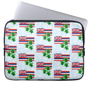 Blommigten Hawaii Flagga och Grönt Sea Turtles Laptop Fodral