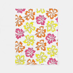 Blommigten Hawaiian Tropical Hibiscus Flowers Skri Fleecefilt