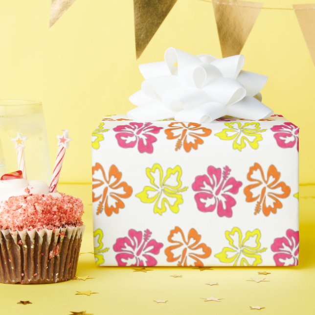 Blommigten Hawaiian Tropical Hibiscus Flowers Skri Presentpapper (Födelsedagsfest)