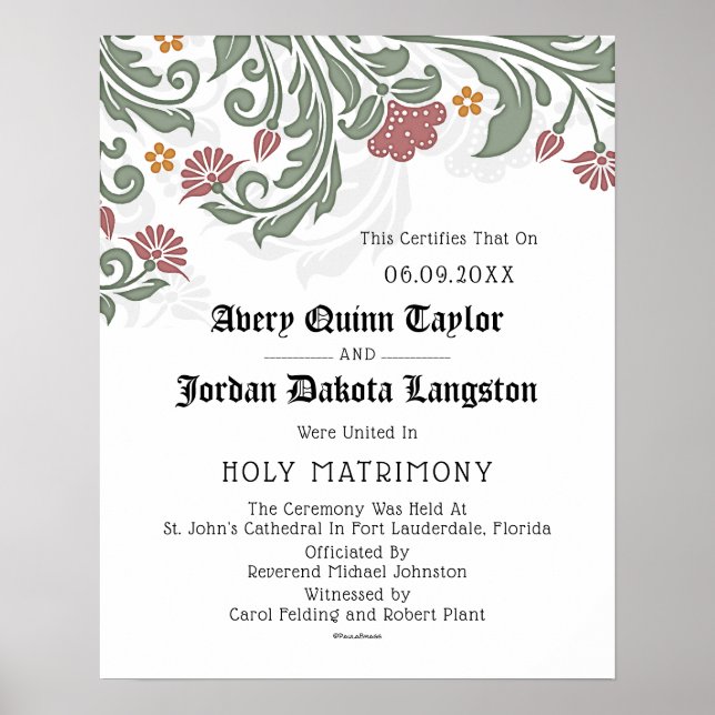 blommigten Heliga Matrimony  Rulla Bröllop certifi Poster (Framsidan)
