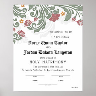 blommigten Heliga Matrimony  Rulla Bröllop certifi Poster