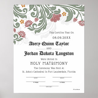 blommigten Heliga Matrimony Rulla Bröllop certifi Poster