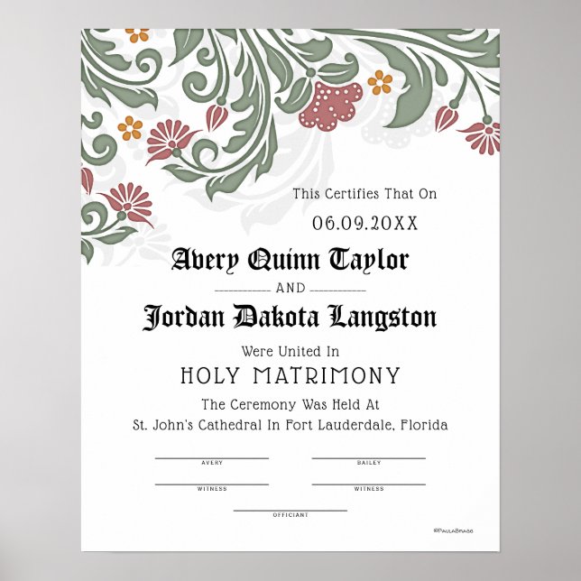 blommigten Heliga Matrimony  Rulla Bröllop certifi Poster (Framsidan)
