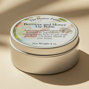 Blommigten Honungsbin Lip Balm Tin-etikett Runt Klistermärke