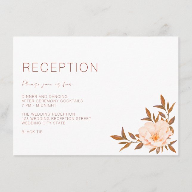 Blommigten Höstblomma, vattenfärg, koppar Bröllop Tilläggskort (Framsida)