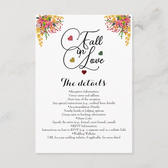 Blommigten Höstfel i skript i Kärlek Bröllop Tilläggskort (Framsida)
