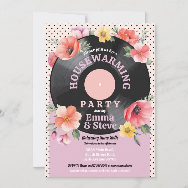 Blommigten Houseuppvärmning Record Music blomstrar Inbjudningar (Framsida)