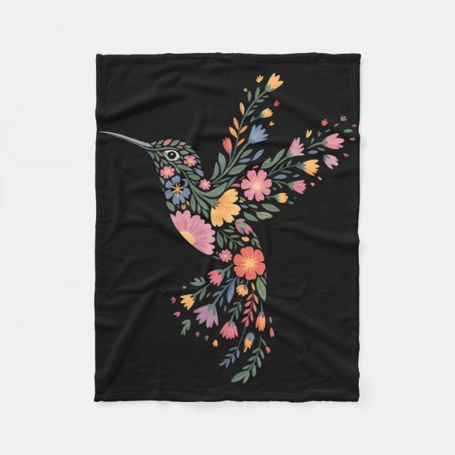 Blommigten Hummingbird Gömt Messag Fleecefilt (Framsidan)