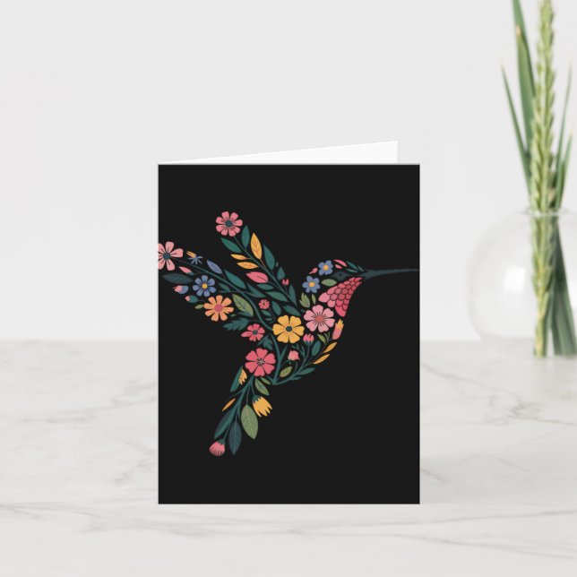 Blommigten Hummingbird Gömt Messag Kort (Framsida)