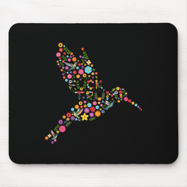 Blommigten Hummingbird Gömt Messag Musmatta (Framsidan)