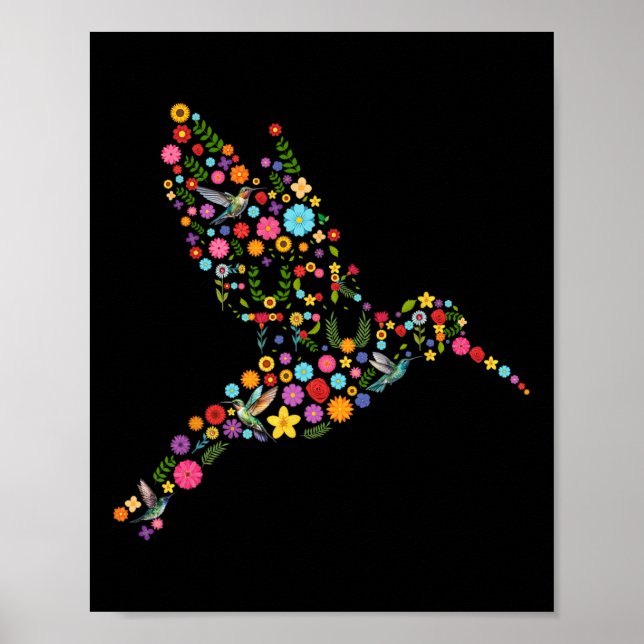 Blommigten Hummingbird Gömt Messag Poster (Framsidan)