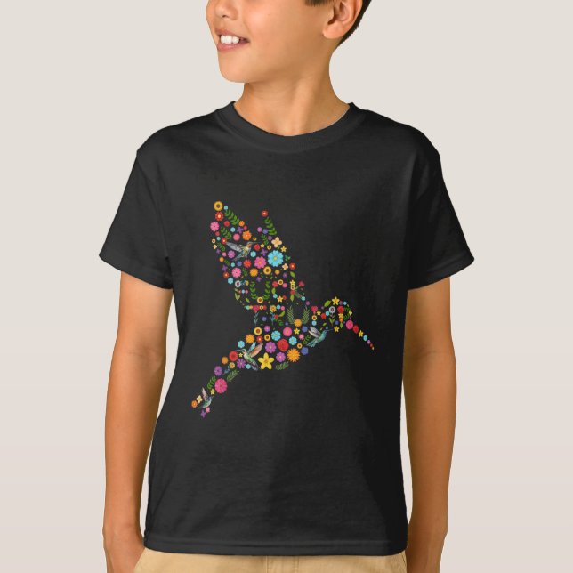 Blommigten Hummingbird Gömt Messag T Shirt (Framsida)