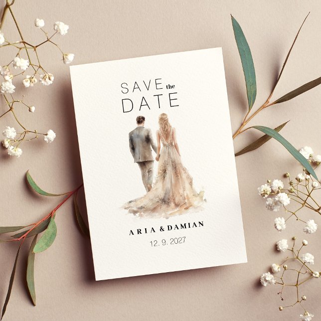 Blommigten i Ivory guld grått med ett foto Spara d Inbjudningar (Ivory gold gray floral couple photo Save the Date )