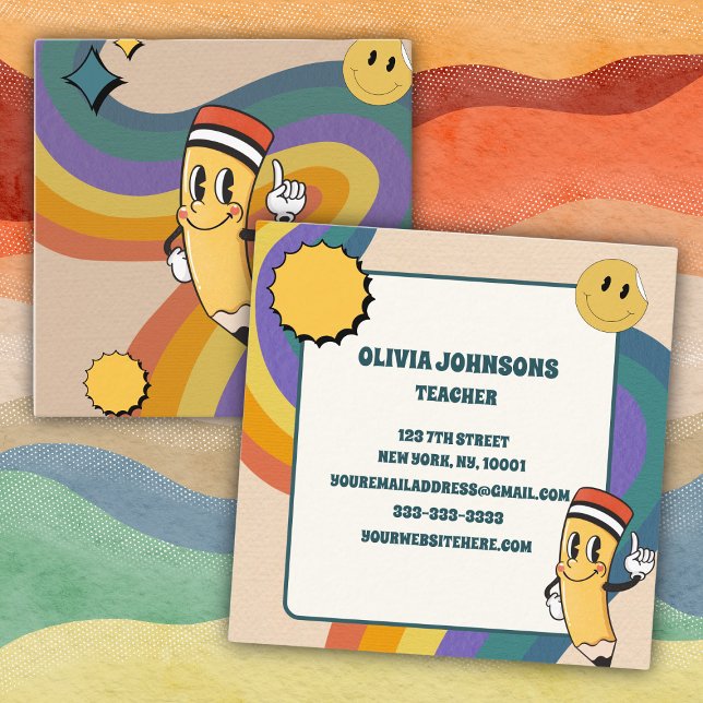 Blommigten  i pensionärsskolan i gamla Retro-Vinta Fyrkantigt Visitkort (Skapare uppladdad)