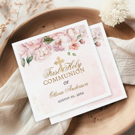 Blommigten i Rosa ros Första Heligan Kommunision Pappersservett