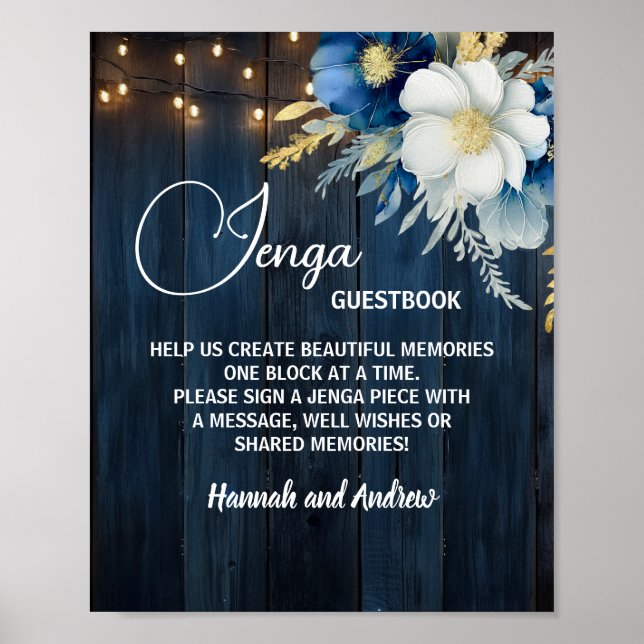 Blommigten Jenga Bröllop Guestbook String Light Po Poster (Framsidan)