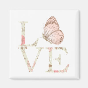 Blommigten Kärlek Butterfly Rosa Magnet