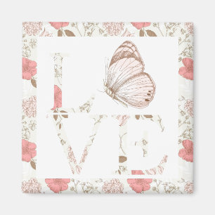Blommigten Kärlek Butterfly Rosa Magnet